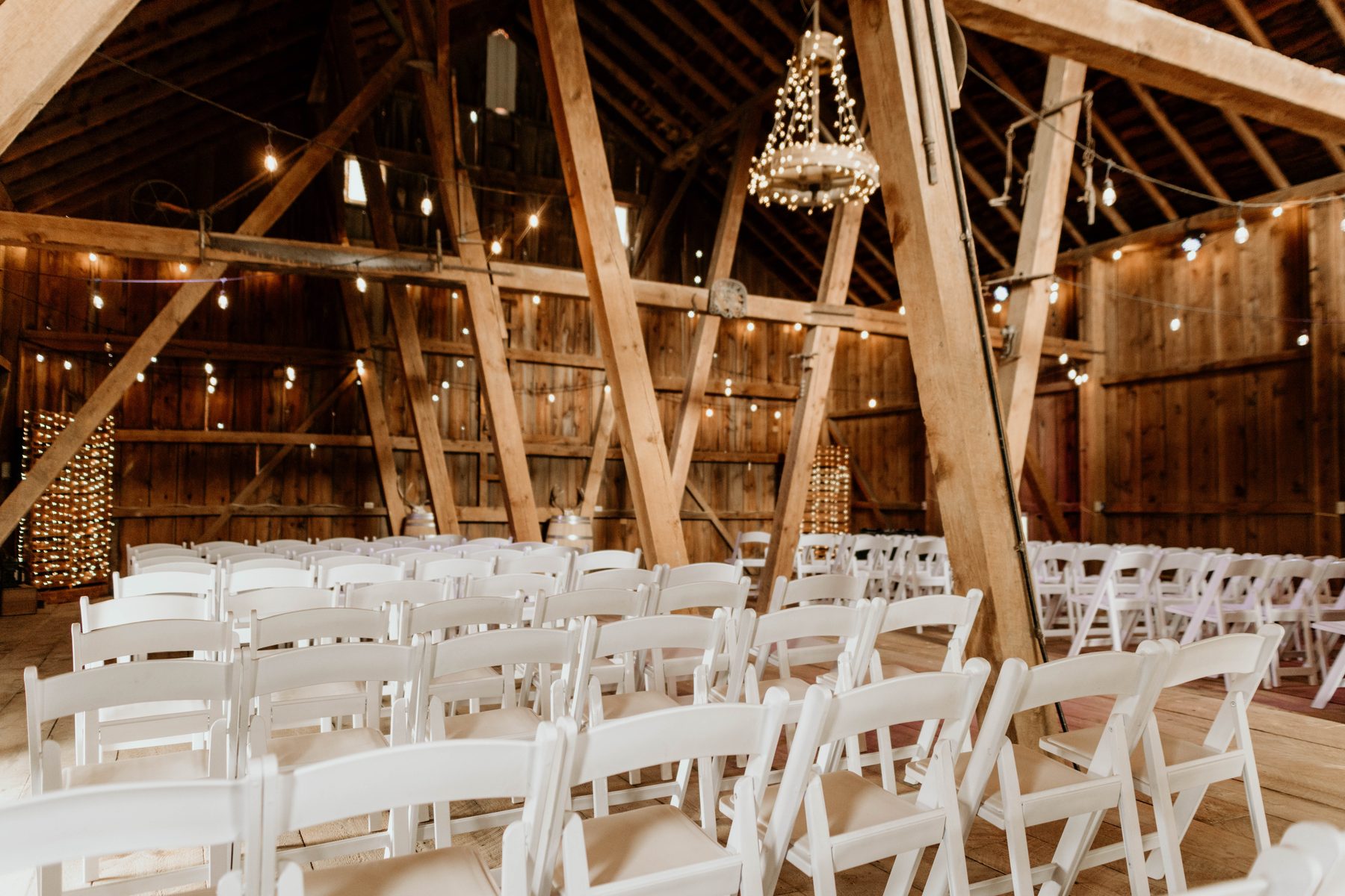 Inside the converted Reed Ranch barn set up for a wedding reception